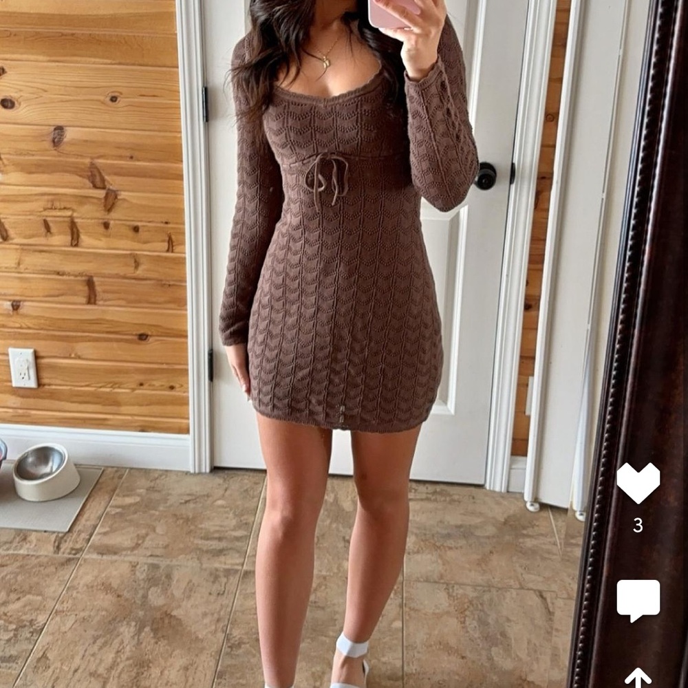Hollister Brown Crochet Mini Dress